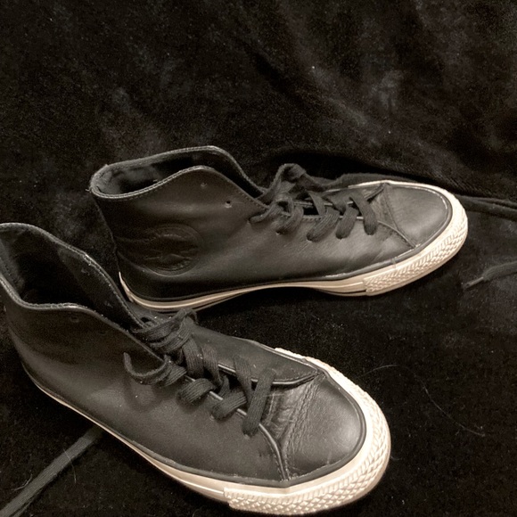Black Leather Converse All Star High Top - Picture 3 of 5